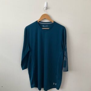 Under Armour Shirt Men’s Large Teal Heatgear Fitted 3/4 Sleeve Performance